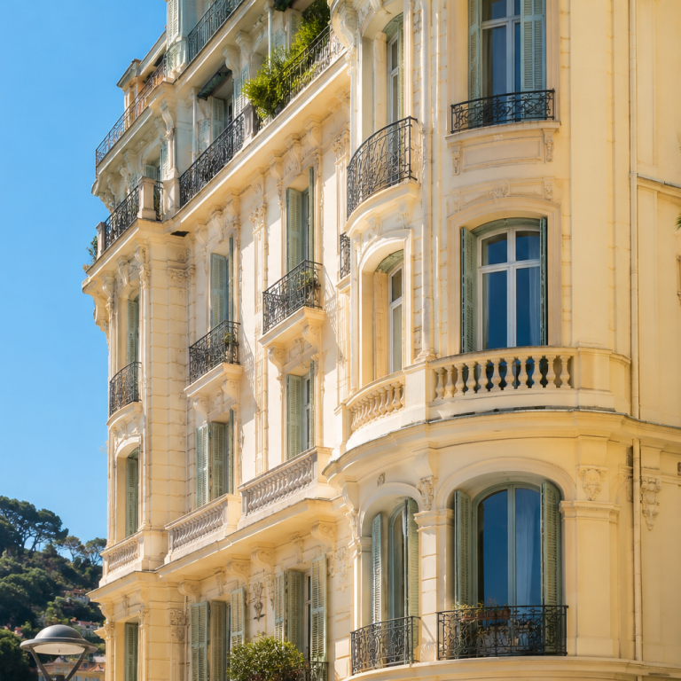 Façade d'immeuble haussmannien à Nice, ville d'intervention pour l'isolation thermique et phonique RDA-06