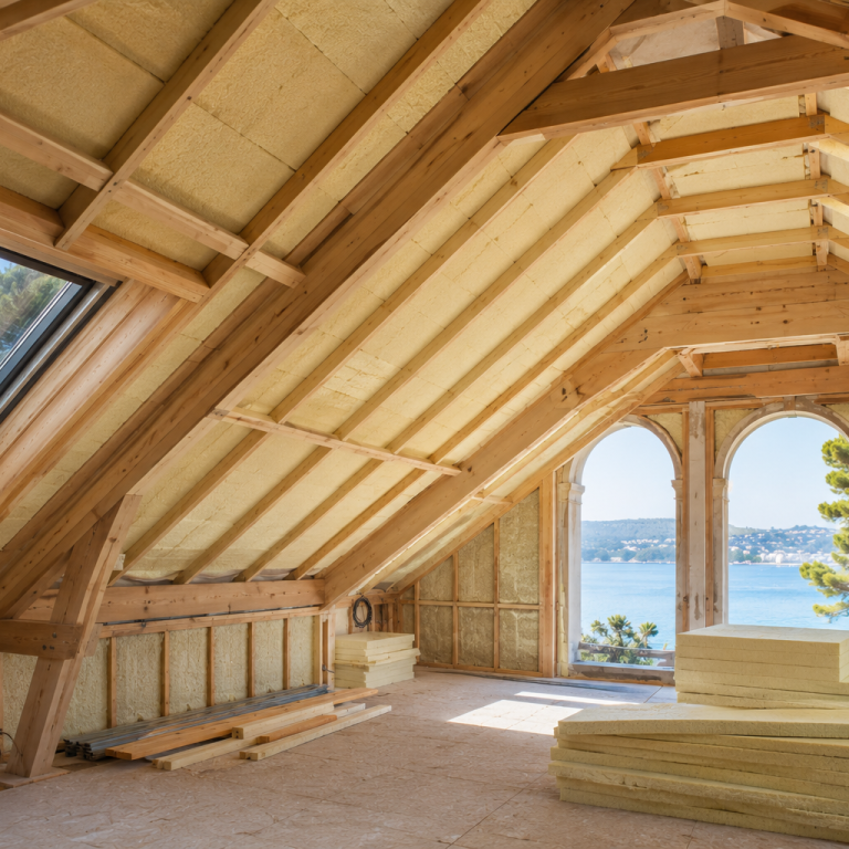 Isolation thermique des combles avec laine de verre, villa de prestige à Saint-Jean-Cap-Ferrat par RDA-06